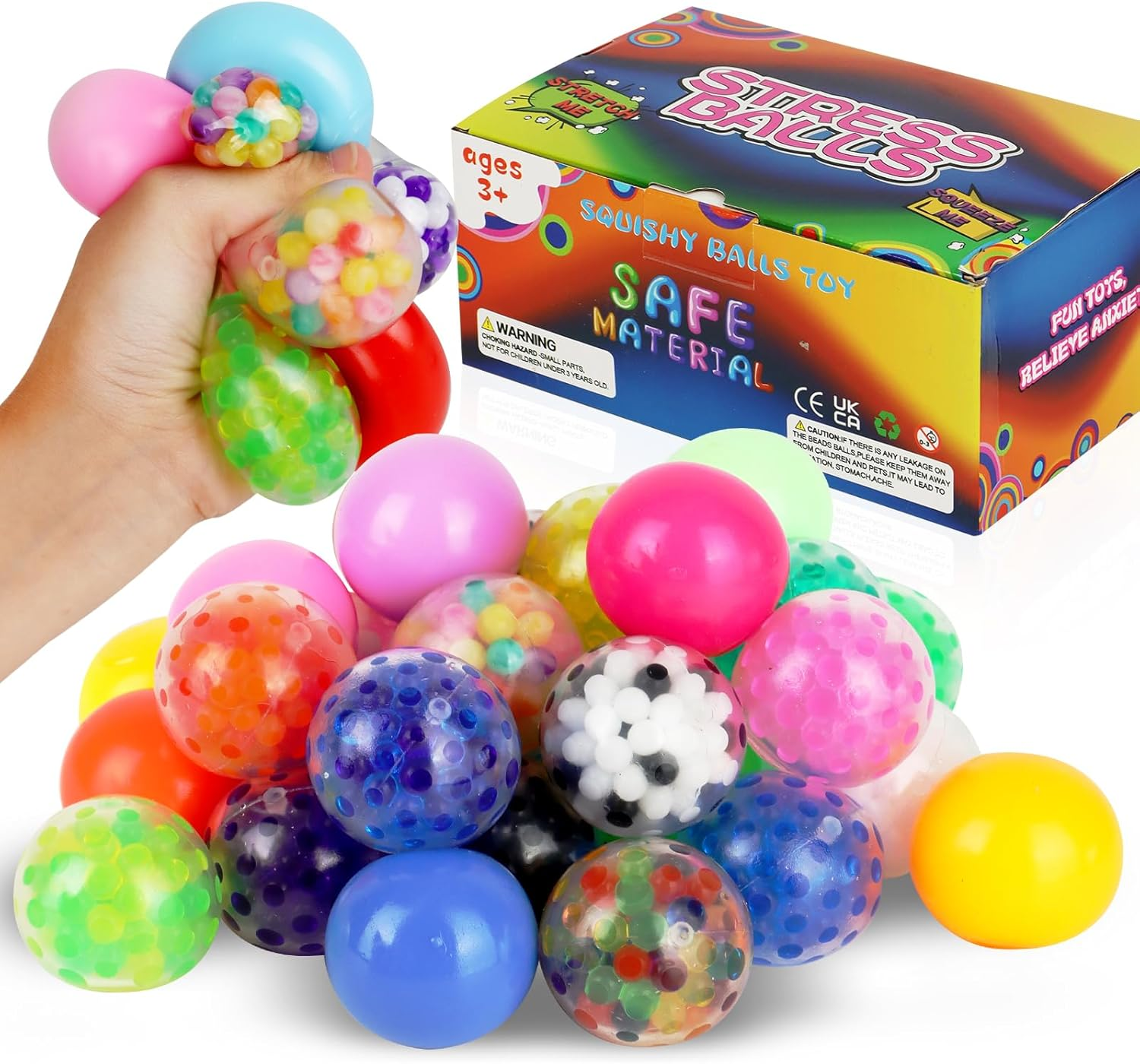 30Pack Stress Balls Bulk for Adults Mini Size, Gift Box Squishy Squeeze Squishies Ball Cute Stress Relief Balls Toys, Party Favors, Birthday Gift, Goodie Bag Stuffers image number 3