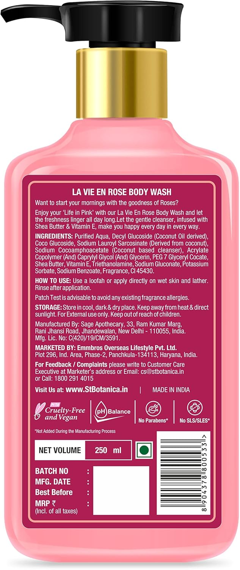 St.Botanica La Vie En Rose Body Wash 250 Ml image number 1