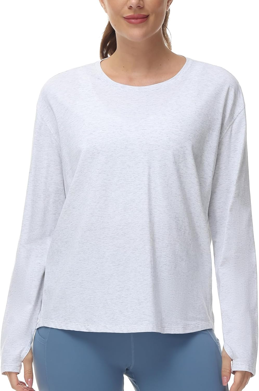 THE GYM PEOPLE Women'S Long Sleeve Workout Shirts Back Loose Fit Running Tee Tops with Thumb Hole image number 3