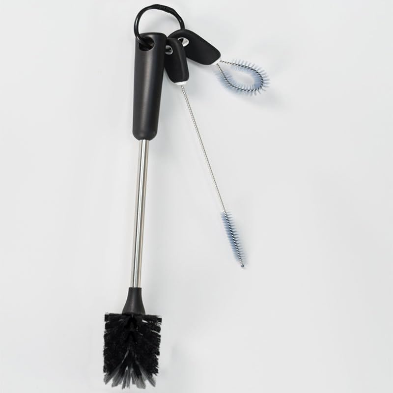 Water Bottle Brush: 3-Piece Set with Bottle Brush, Straw Brush, Lid Brush. Stainless Steel Handle, 15-Inch Long, Ideal for Cups, Wine Glasses, Mugs&mdash;Practical Kitchen Cleaning Tools, Black. image number 4