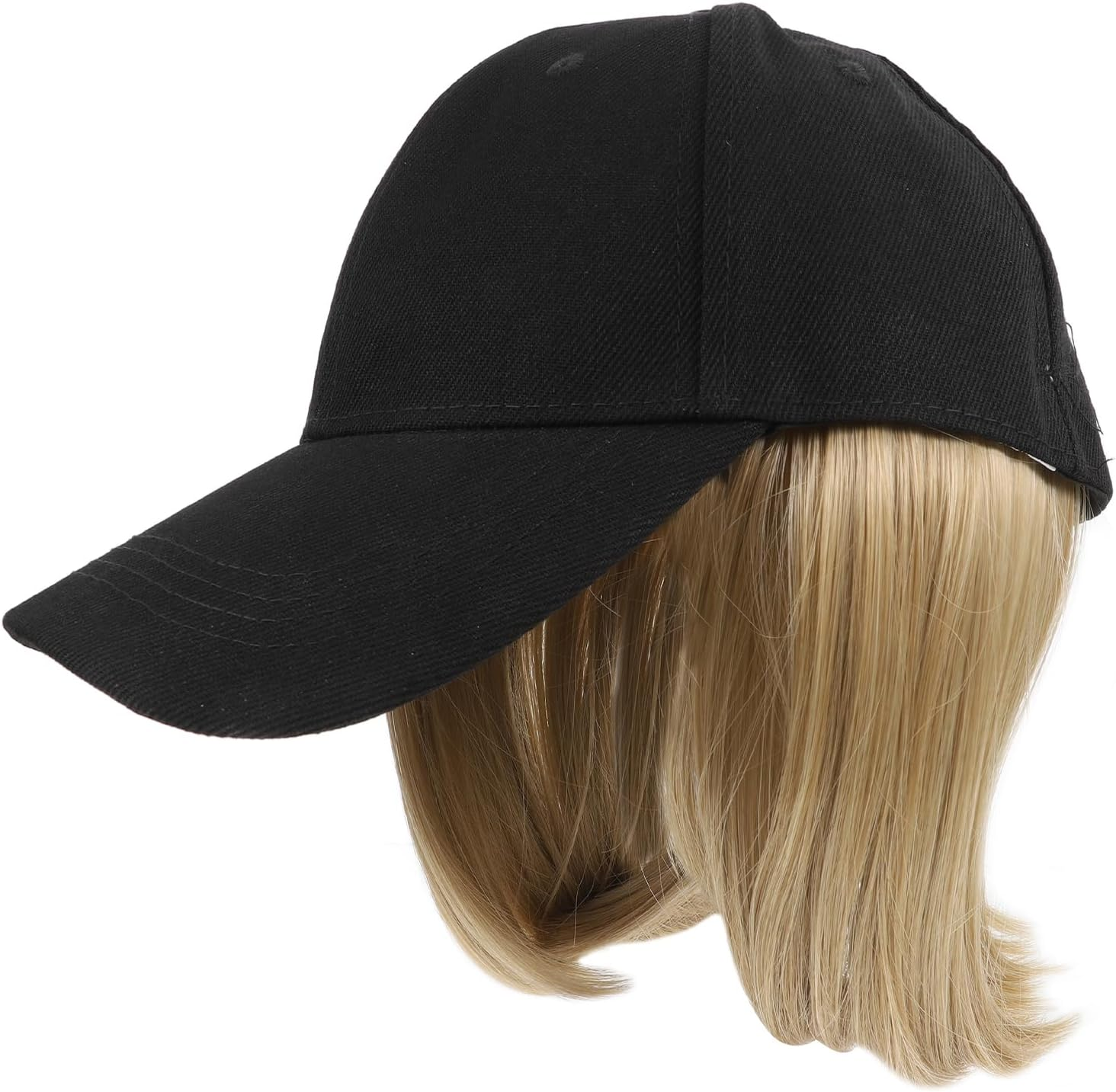 LALAFINA Baseball Cap with Hair Extensions, Wigs Cap Canvas Hat Straight Short Bob Hairstyle Adjustable Wig Hat Short Ponytail Baseball Wig Cap with Attached for Women image number 2