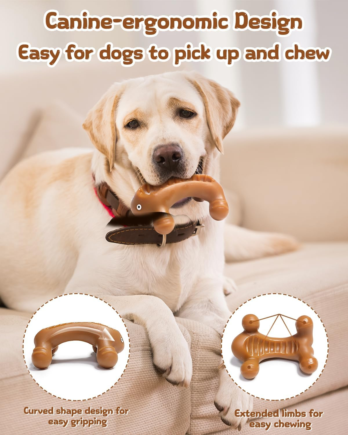 SCHITEC Dog Chew Toy, Indestructible Rubber Bone, Tough Teething Chew Toys for Large Medium Breed with Food Dispensing Features (Bacon) image number 3