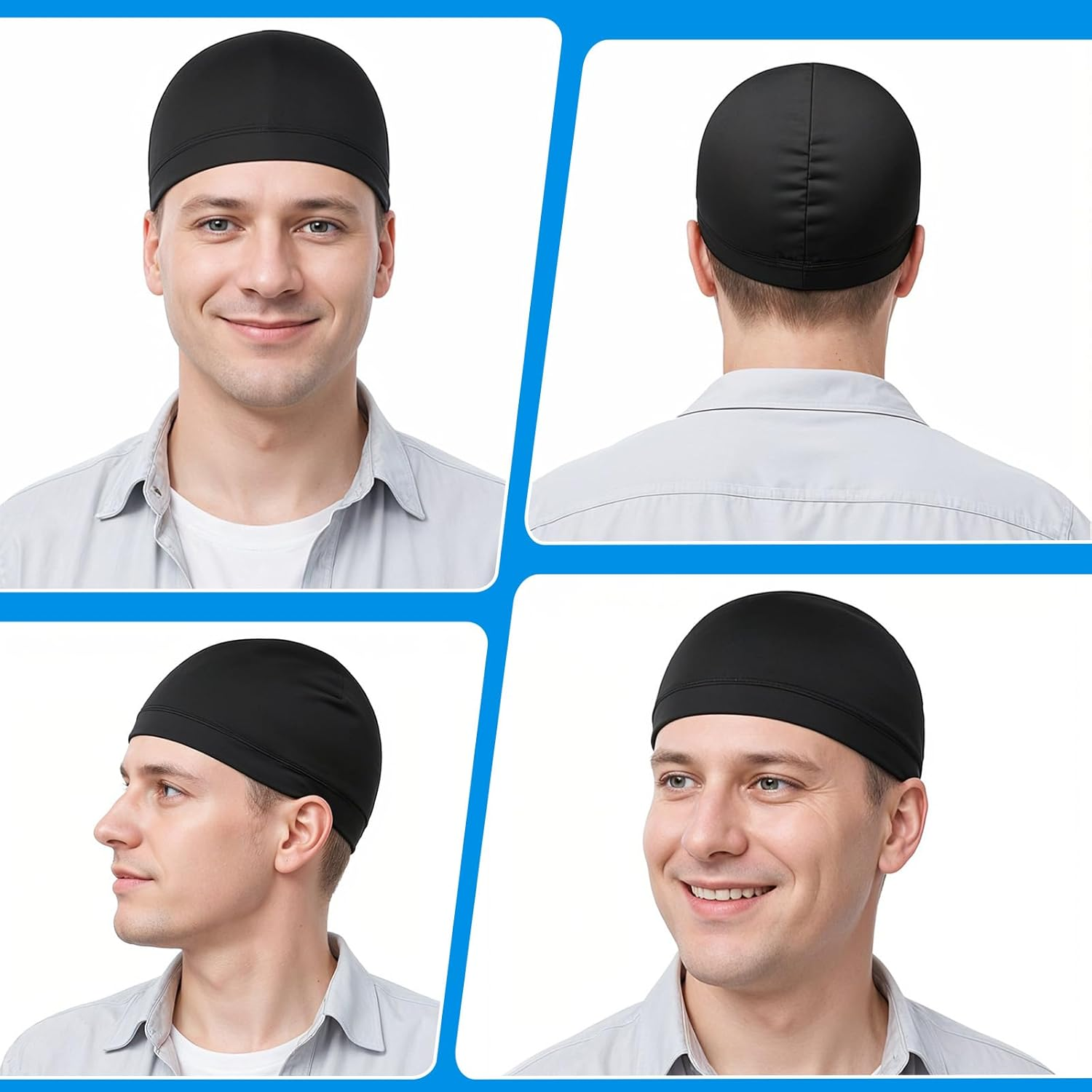 2 Pcs Silk Wave Cap Men Silky Elastic Band Durags Unisex Adults Women Satin Silk Hair Bonnet for Sleep Soft Breathable Satin Durag Fit Running Hiking Racing Motorcycle Riding 9.84 &times; 6.30 Inches Black image number 3