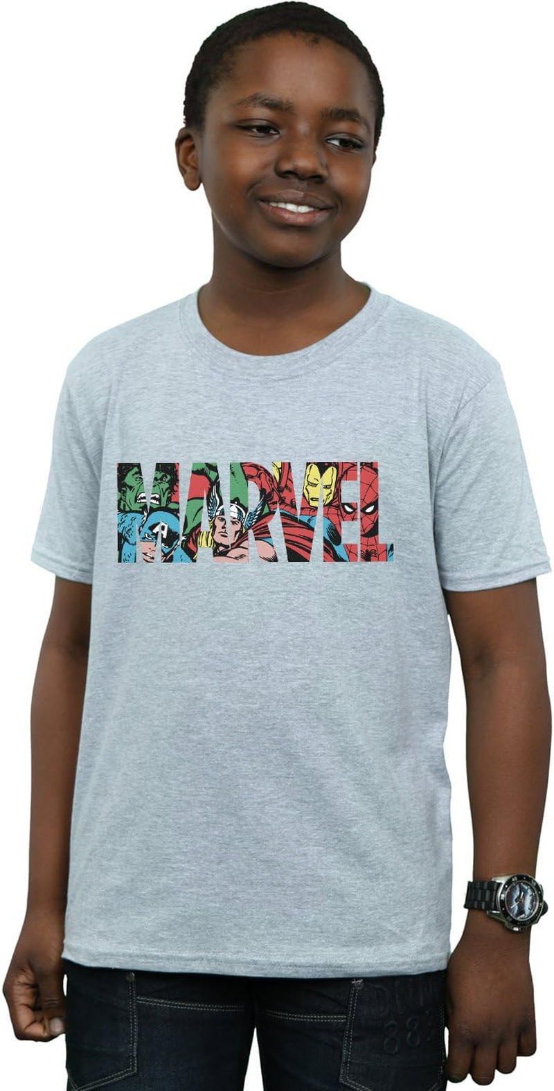 Marvel Comics Boys Logo Character Infill T-Shirt Sport Grey 7-8 Years image number 3