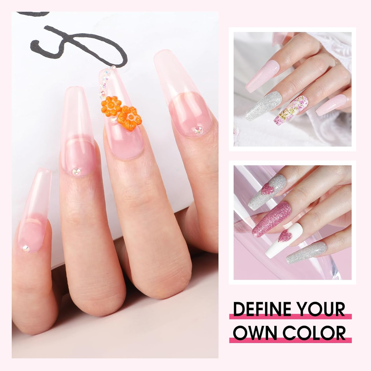 COSCELIA Acrylic Nail Kit for Beginners with Everything Set Glitter Decoration Powder Rhinestones Professional Manicure at Home Gifts Women