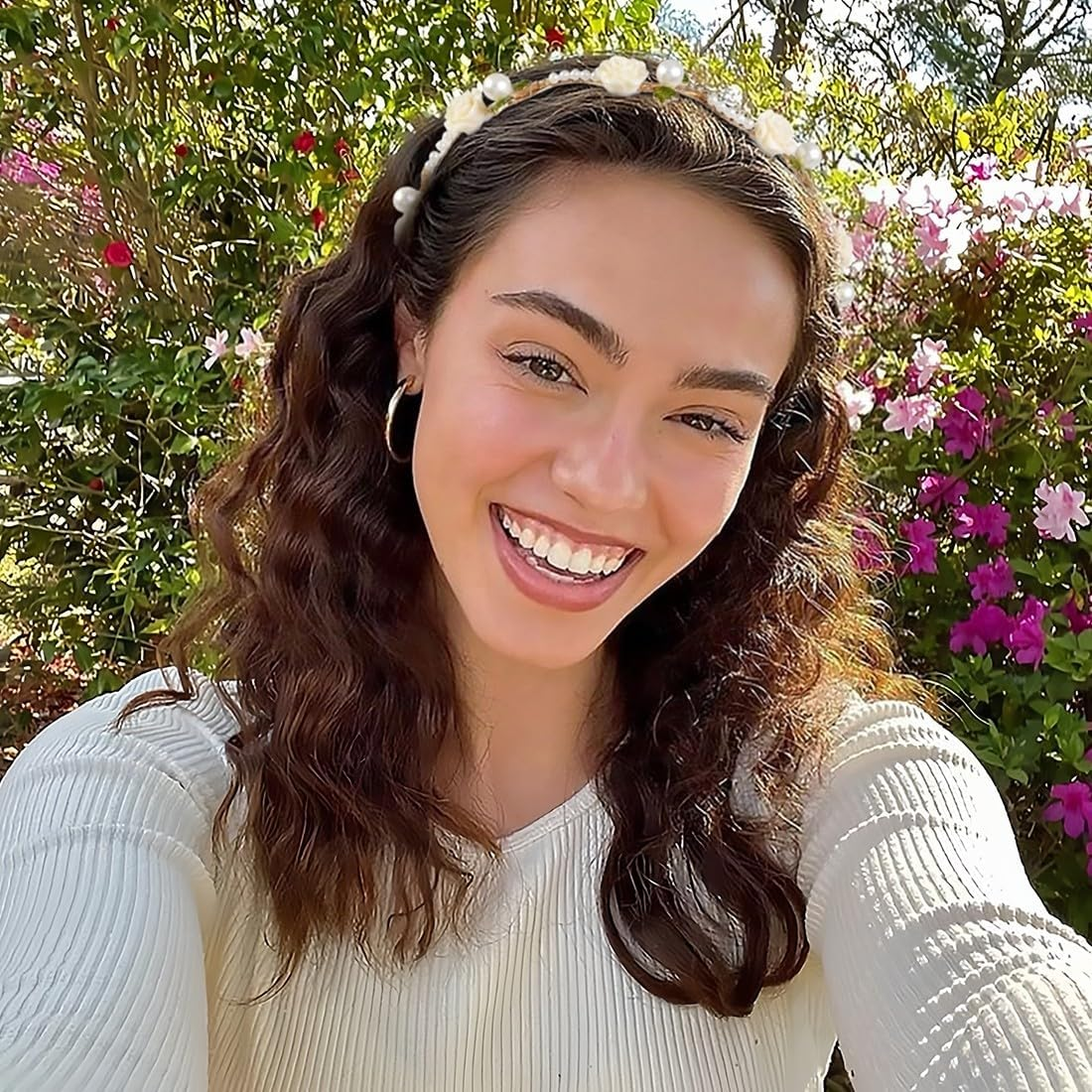 2 X Hair Band Made of Red Roses and White Rose Pearls, Bridal Headband, Light Gold Wedding Hair Band, Faux Pearl, Rhinestone Hair Crown, Crystal Pearl, Bridal Tiara, Hair Bands, Elegant Accessories image number 2