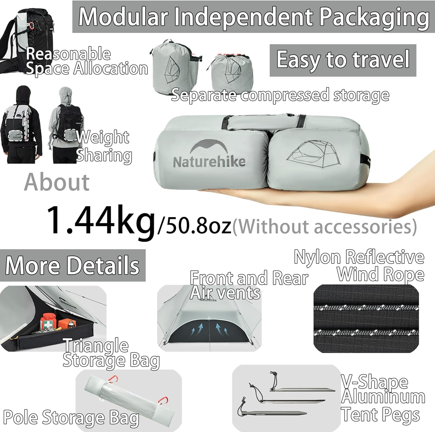 Naturehike Star River UL Lightweight 2 Person Tent for Camping 15D Ultralight Silicone Coated Fabric Weighs Only 50.82Oz Compact Storage Waterproof Double Canopy and Door Aluminum Pole Anti-Mosqui - Moonstone Gray image number 2