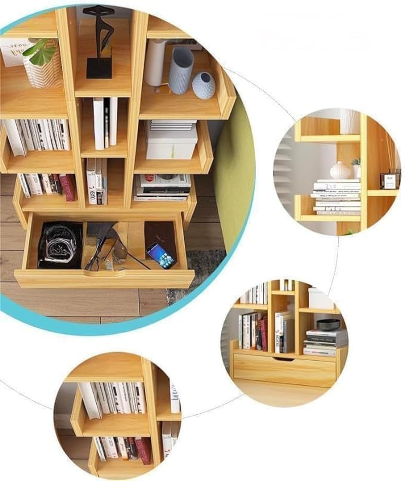 Uandhome 10-Tier Tree Bookshelf,15 Home Shelf Corner Wall Shelves Cabinet Bookcases Storage Rack,Modern Floor Standing Bookcase,Free Standing Tree Bookcase for Bedroom,Living Room,Office (15 Pcs Wood)