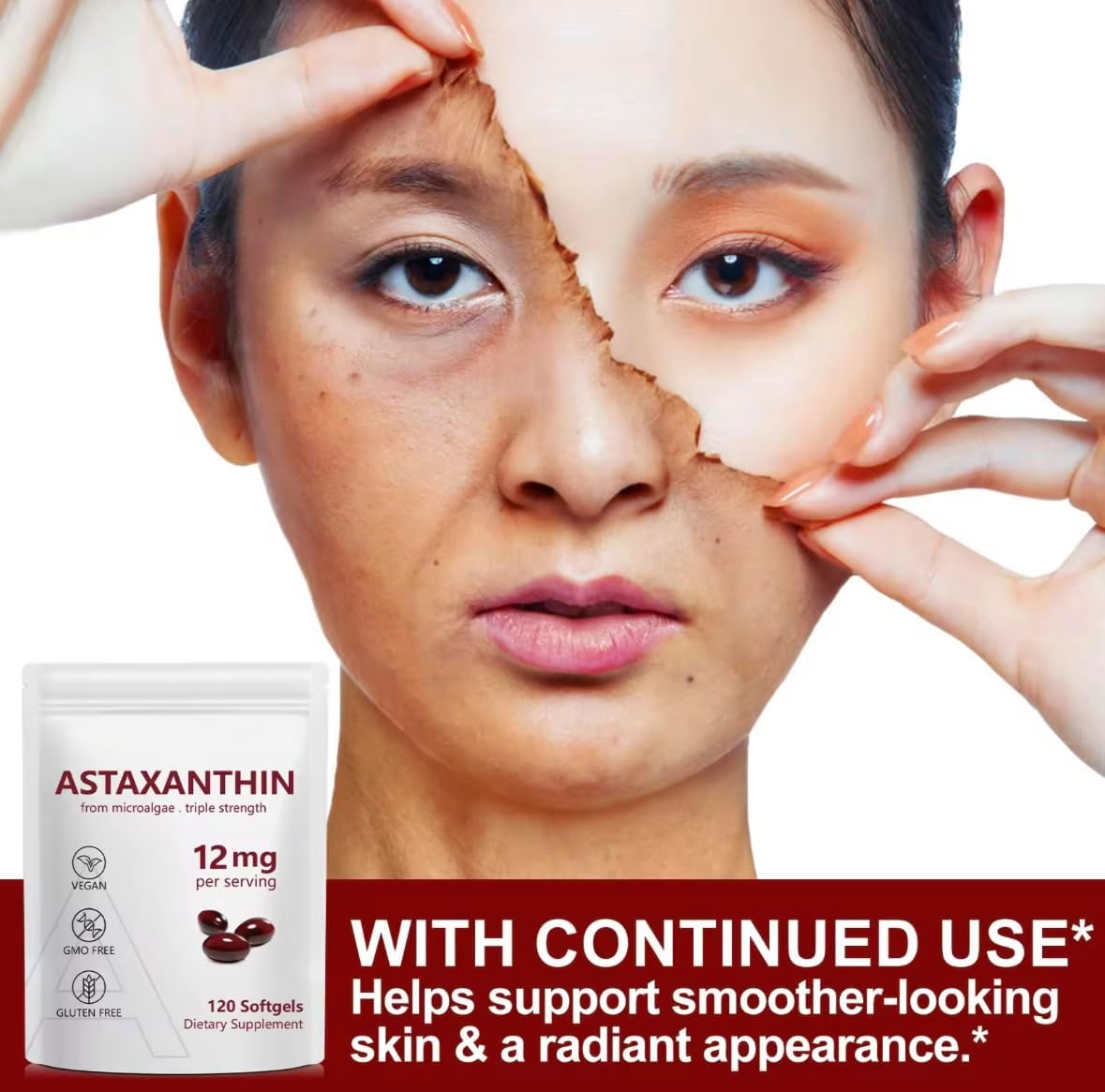 Astaxanthin 12 Mg Softgels &ndash; High-Strength Antioxidant from Microalgae (Haematococcus Pluvialis) &ndash; Vegan, Non-Gmo, Gluten-Free Formula &ndash; 120 Softgels Dietary Supplement image number 1