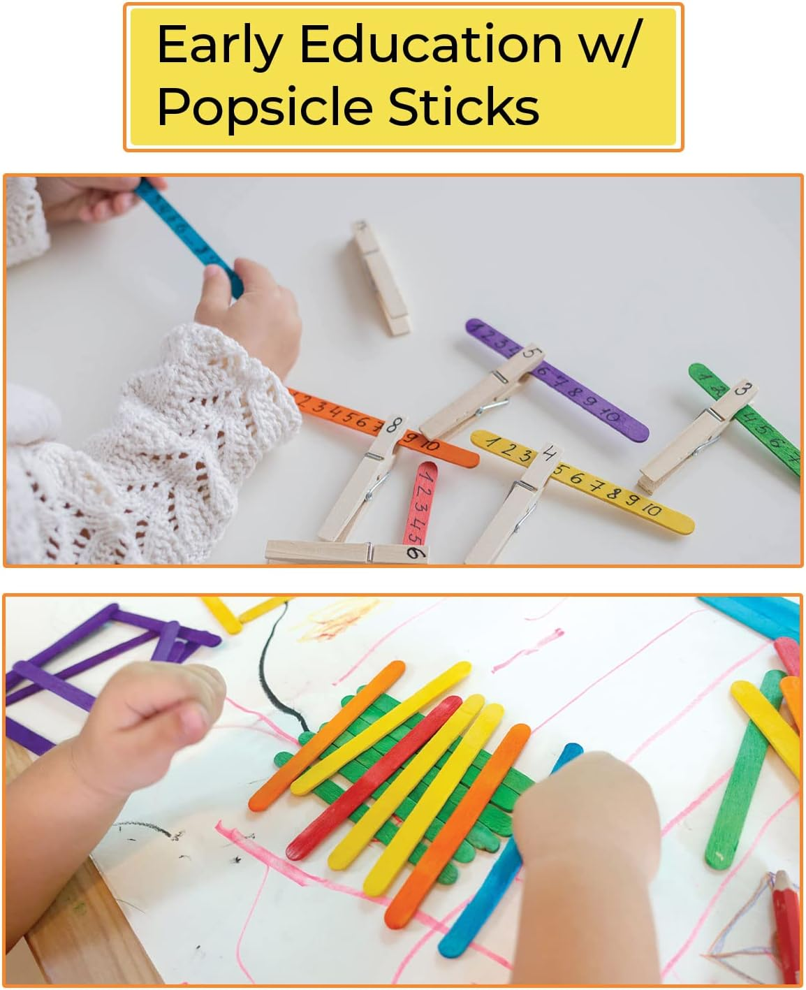 200 Pcs Assorted Colored Wooden Craft Sticks, Rainbow Popsicle Stick, Arts and Crafts, Best for DIY Games Making, Building Designs or Kids Education, 4.5 Inch Long image number 2