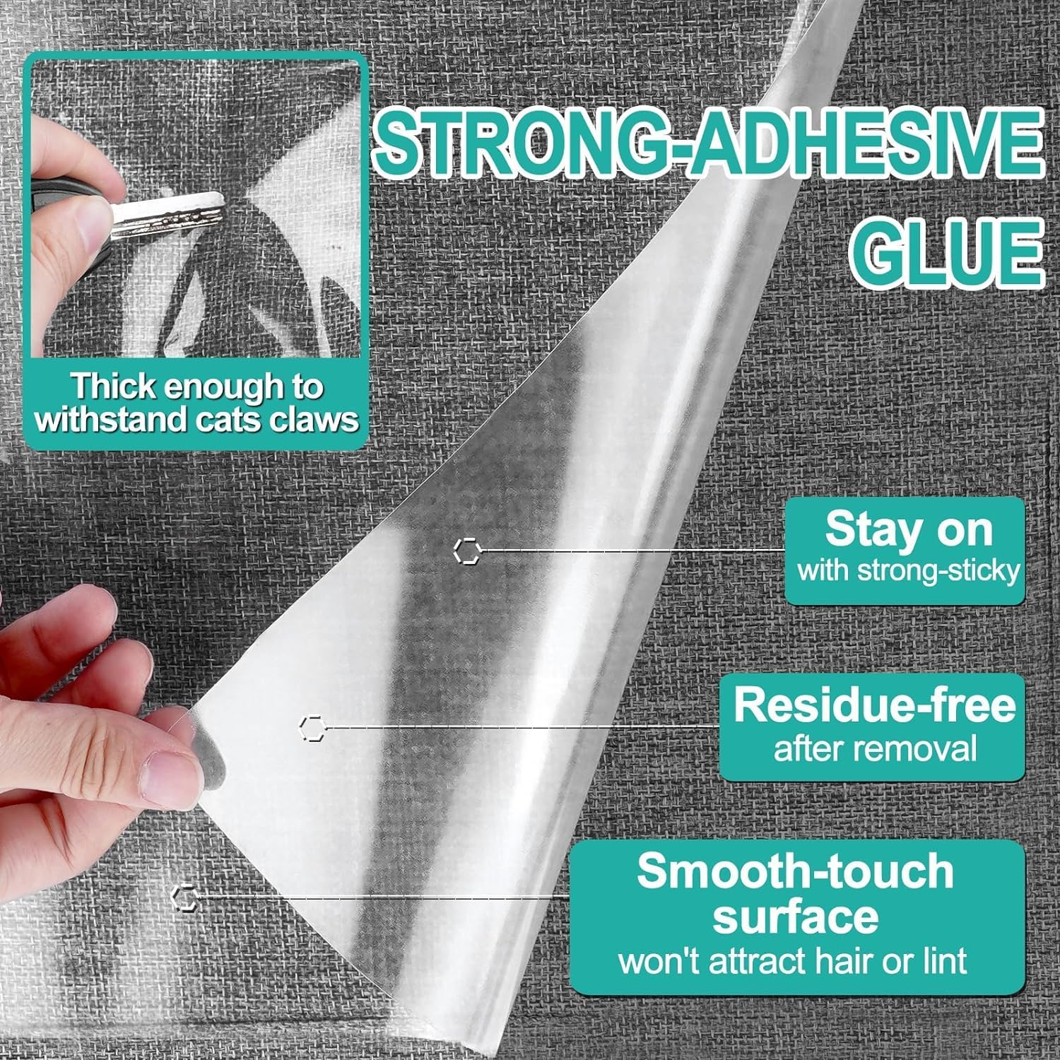 Cat Furniture Scratch Protector, Single-Sided Sticky Coat Protector for Cats, Flexible Corner Protection under Kittens, Scratch Protection (120 X 12.4 Inches) image number 4