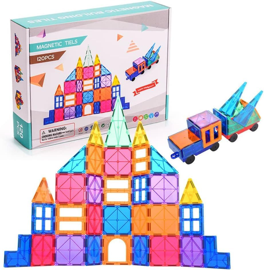 Magnetic Tiles Building Blocks,Clear Magnetic 3D Building Blocks Construction Playboards,120Pcs Educational Magnet Toys Recreational, Educational for Children Ages 3 Years + (120PCS) image number 4