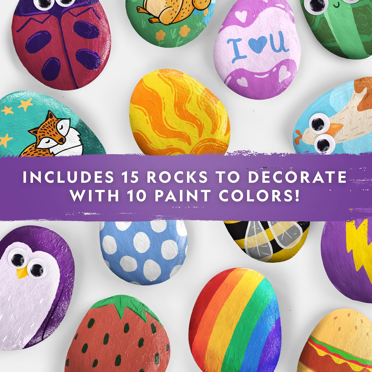 National Geographic Rock Painting Set &ndash; Arts & Crafts for Kids, Decorate 15 Rocks with 10 Paint Colors, Includes Art Supplies, Creative Activity Kit image number 3