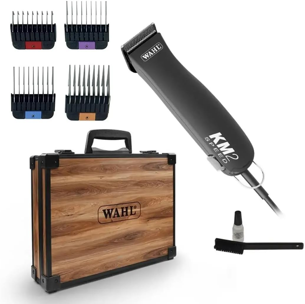 WAHL KM2 Two Speed + 1-4 Stainless Steel Combs with Wooden Brief Case Pet Clipper image number 2