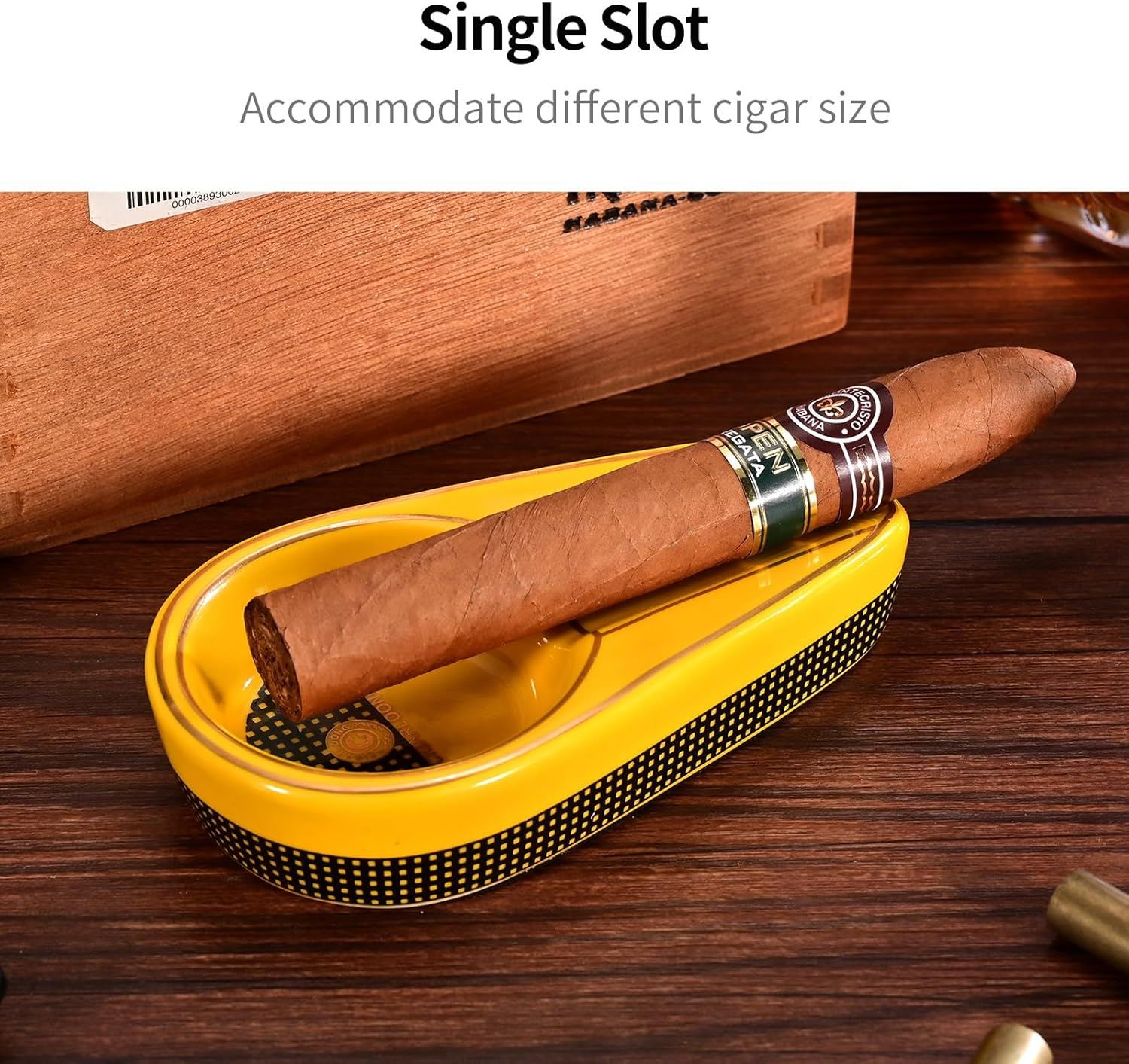 CIGARLOONG Cigar Cutter and Lighter Ashtray Set Sharp Blade Cigar Guillotine and Torch Flames Refillable Windproof Lighter with Cigars Punch&Needle Ceramics Ashtray with Gift Box(Yellow) image number 6