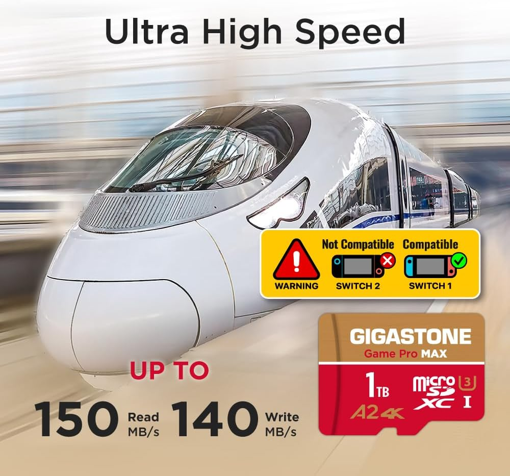 [5-Yrs Free Data Recovery] GIGASTONE 1TB Micro SD Card, 4K Game Pro MAX, Microsdxc Memory Card for Nintendo-Switch 1, Gopro, Action Camera, DJI, UHD Video, R/W up to 100/90 Mb/S, UHS-I U3 A2 V30 C10 image number 6