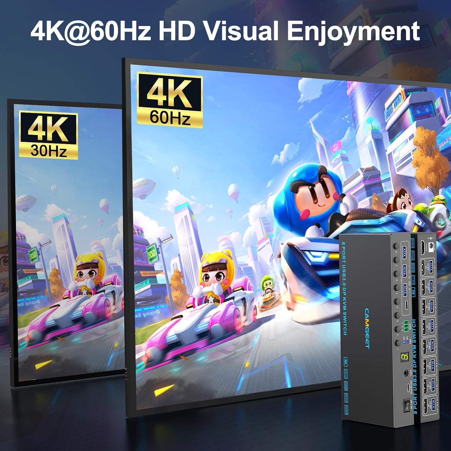 8 Port Displayport KVM Switch 4K@60Hz EDID Simulation, USB3.0 KVM Switch Displayport for 8 Computers Share 1 Monitor and 4 USB Devices,Kvm Switches with Audio RS232 Wied Remote 12V Power and USB Cable