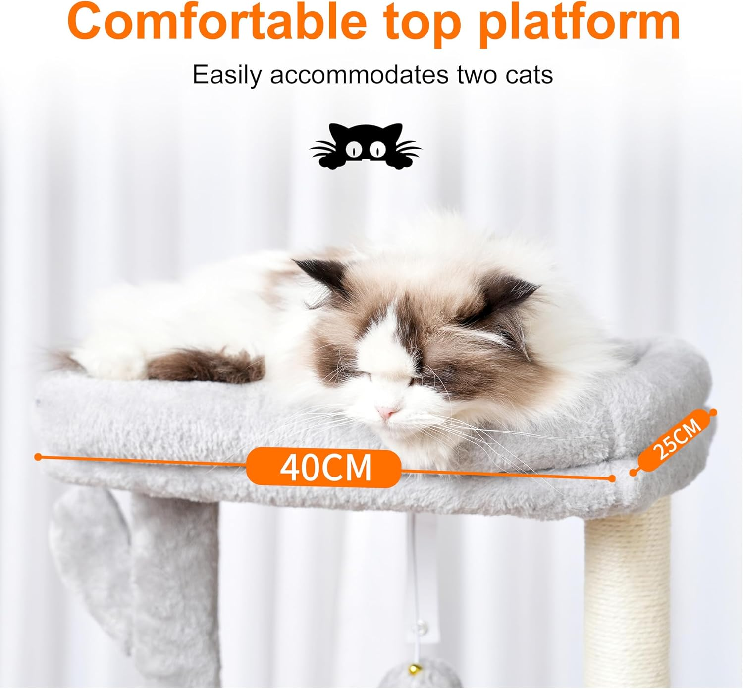 Heybly Cat Tree, 100Cm Cactus Tower Condo with Scratching Post, Cat Tower for Indoor Cats, Fully Wrapped Sisal Pole, Soft Platform, 2 Baskets and Dangling Toy, Light Gray HCT006SW image number 2