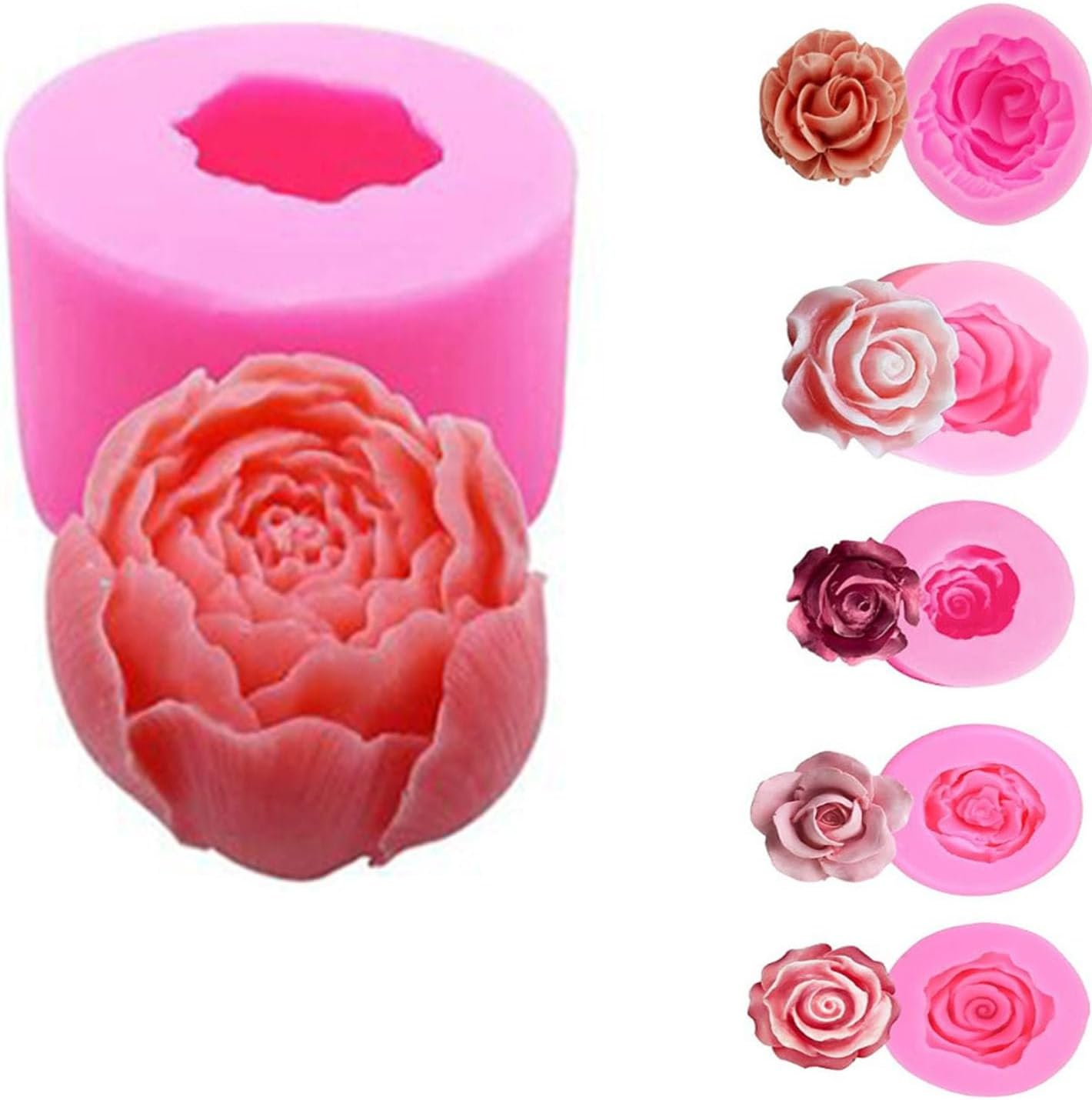 6 Pieces Flower Silicone Soap Mould,Flower Fondant Mould,Rose Candle Mold,Fondant,Candy,Chocolate,Cake, Candle image number 1