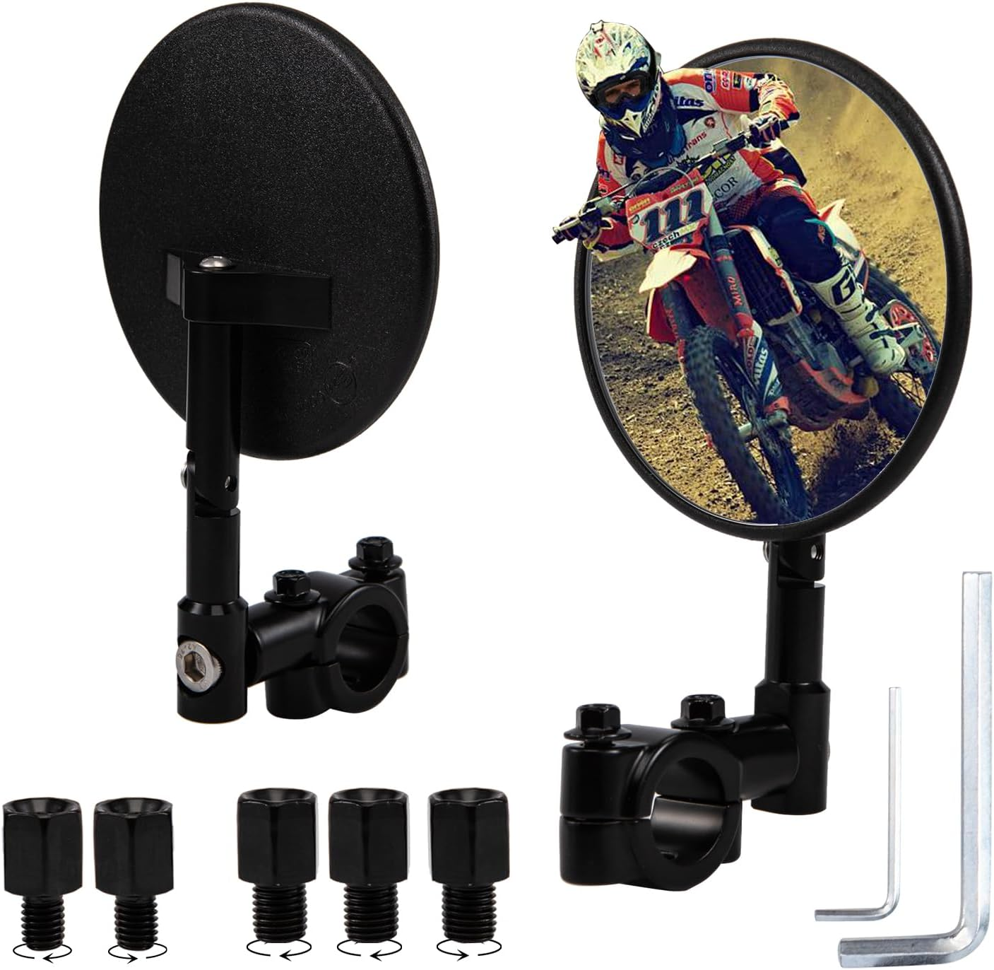 Motorcycle Mirrors Universal, Bar End Mirrors Motorcycle, E24 Certified, 360&deg; Rotatable, Fits Handlebar Diameters from 22Mm and 25.4Mm, Fits Most Motorcycles, Bicycles, ATV (Style B)