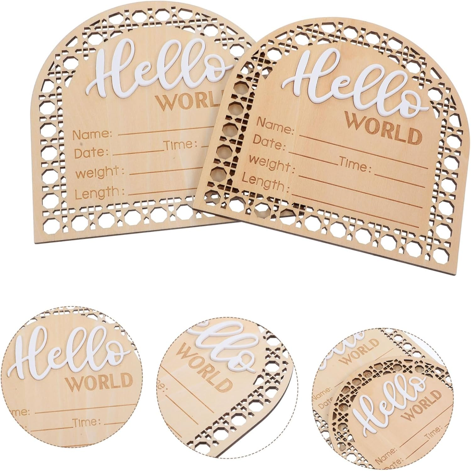 Wooden Baby Name Announcement Sign for Newborns Birth Announcement Board for Nursery 2Pcs Set