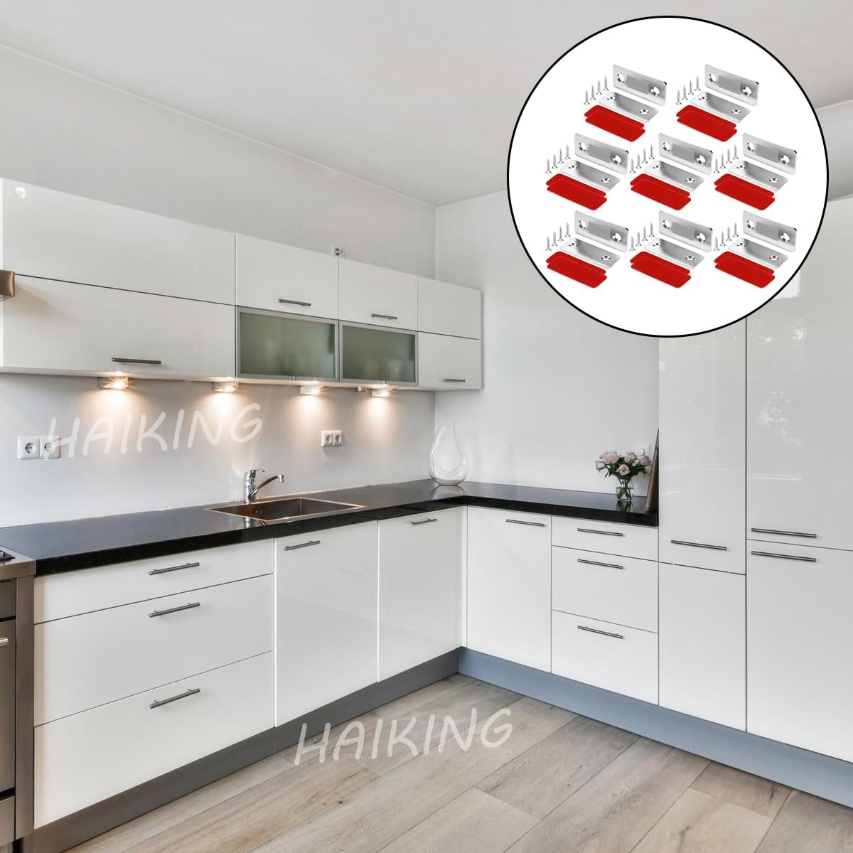HAIKING Magnetic Cabinet Door, 8 Pcs Adhesive Ultra Thin Magnetic Door Catchs for Cupboard, Drawer, Wardrobe (Silver) image number 2