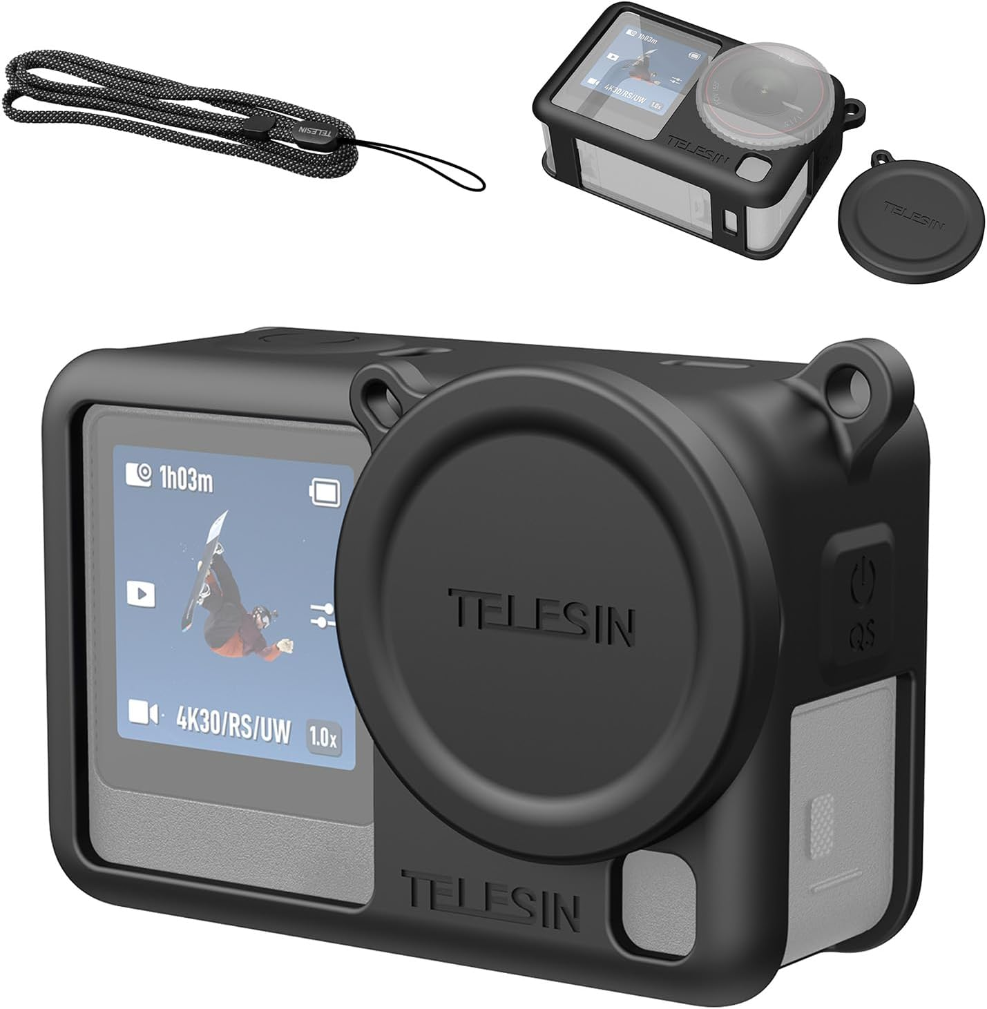 YAJOJO for DJI Osmo Action 6 Silicone Protective Case,Case Cover for DJI Action 6 with Silicone Lens Cap,With Anti-Lost Lanyard (Black)