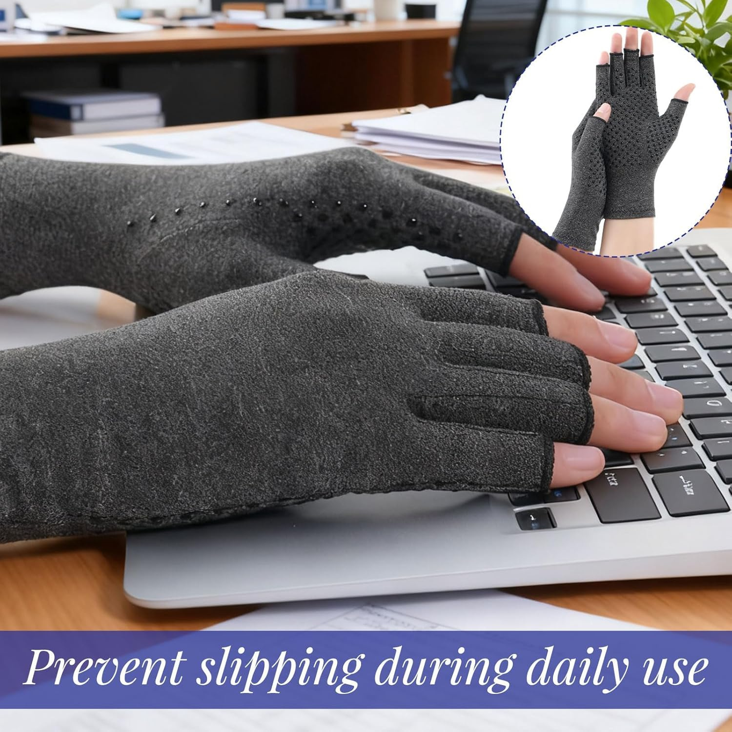 Compression Gloves, 2 Pairs Arthritis Gloves, Fingerless Gloves for Carpal Tunnel, Rheumatoid, Osteoarthritis, Compression Arthritis Gloves for Women Men Pain Relief, Driving, Gaming Gloves image number 1