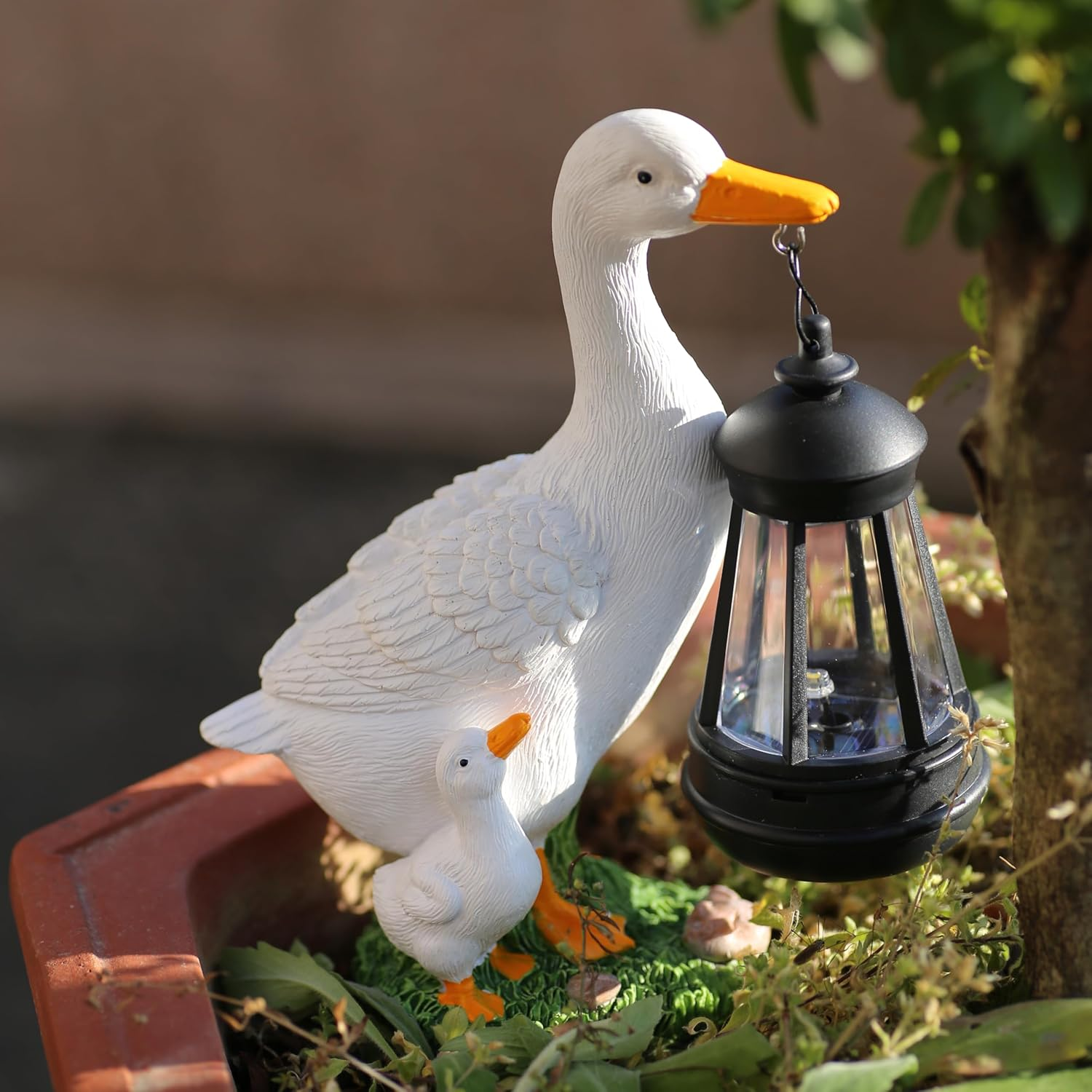 BRMM MIA Garden Statues Garden Ornaments Animaloutdoor Statues Standing Ducks Garden Animal Sculpture (Duck Lamp)