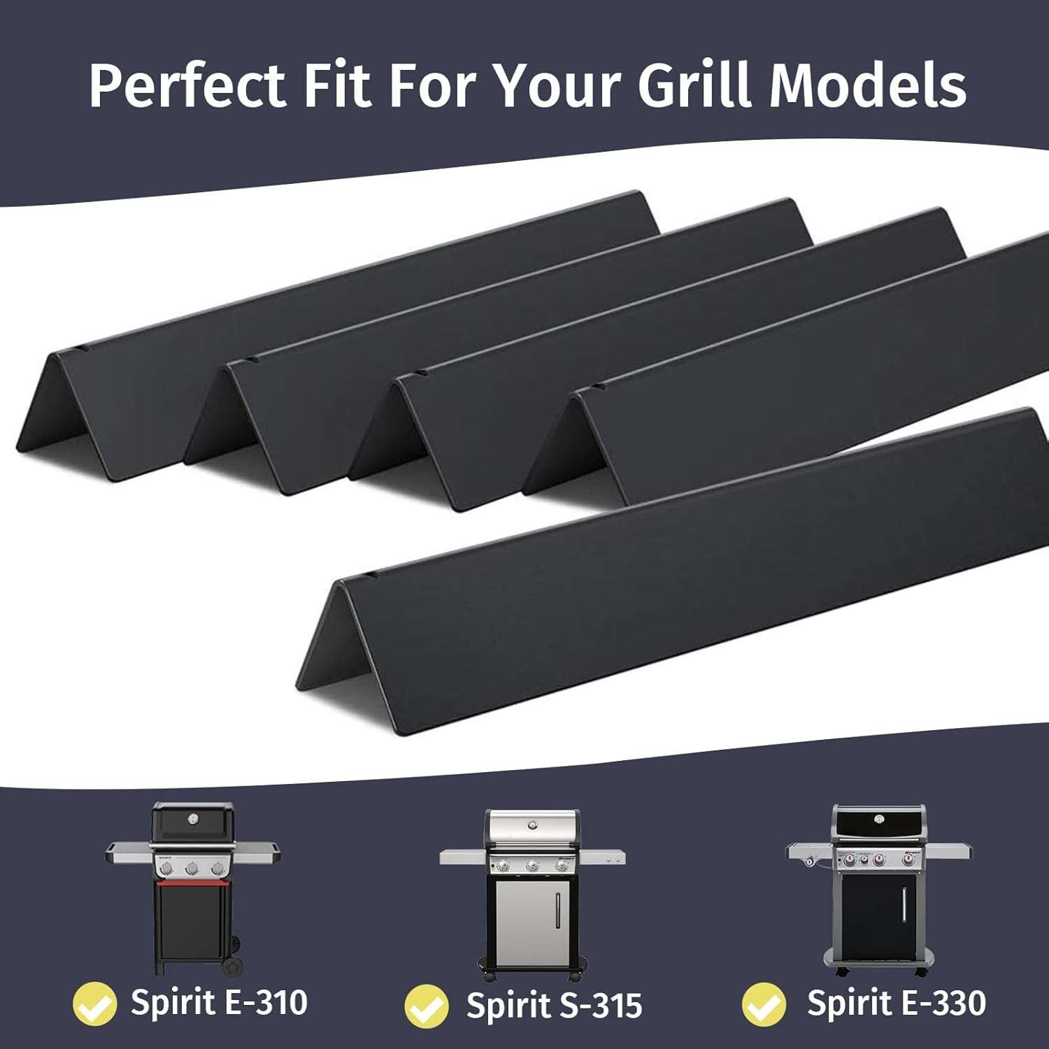 X Home 15.3-Inch Heavier Flavorizer Bars for Weber Spirit & Spirit II 300 Series, Spirit II E-310 (Front-Mounted Control) Grill Parts, Porcelain-Enameled, 5-Pack image number 3