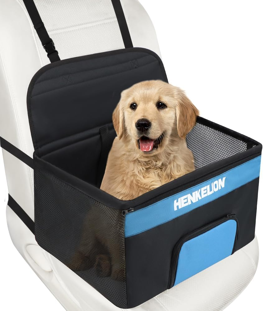 Henkelion Upgrade Dog Booster Seat Car Seat for Dogs Reinforce Waterproof Portable and Breathable with Seat Belt Clip-On Safety Leash and Zipper Storage Oxford Fabric for Travel Balck image number 1