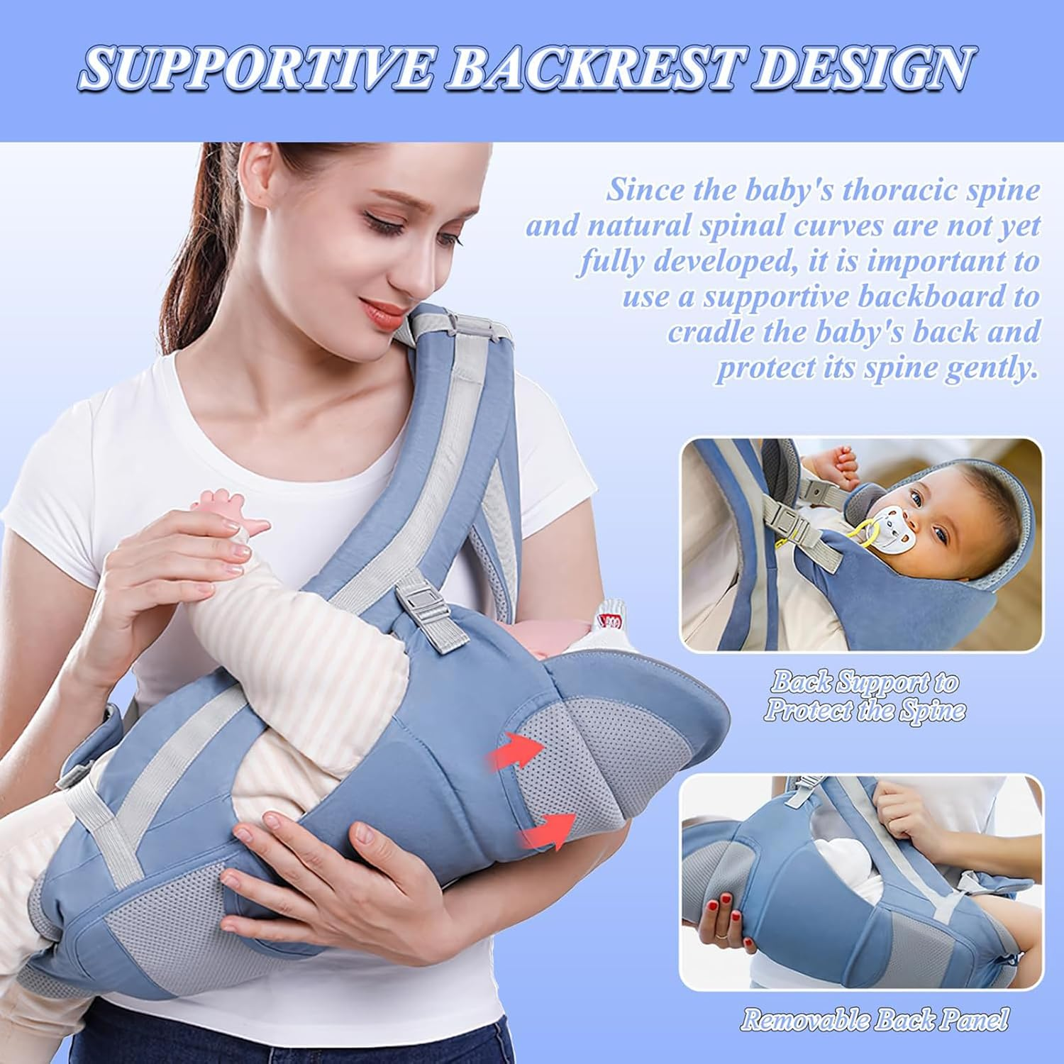 Heyinova Baby Carrier,Baby Carrier with Hip Seat,Adjustable Baby Holder Carrier with Back Pad Removable, for Newborn to Toddler,6-In-1 Ways to Carry,All Seasons and All Position image number 4