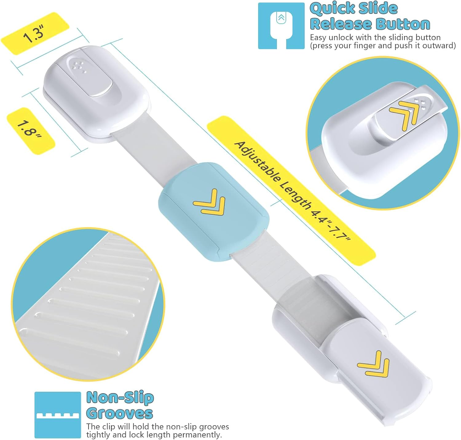 Child Safety Locks -Value Pack (20 Straps),Child Proof Cabinet Locks, No Tools or Drilling -Adjustable Size/Flexible -Adhesive Furniture Latches for Cabinets, Drawers image number 4