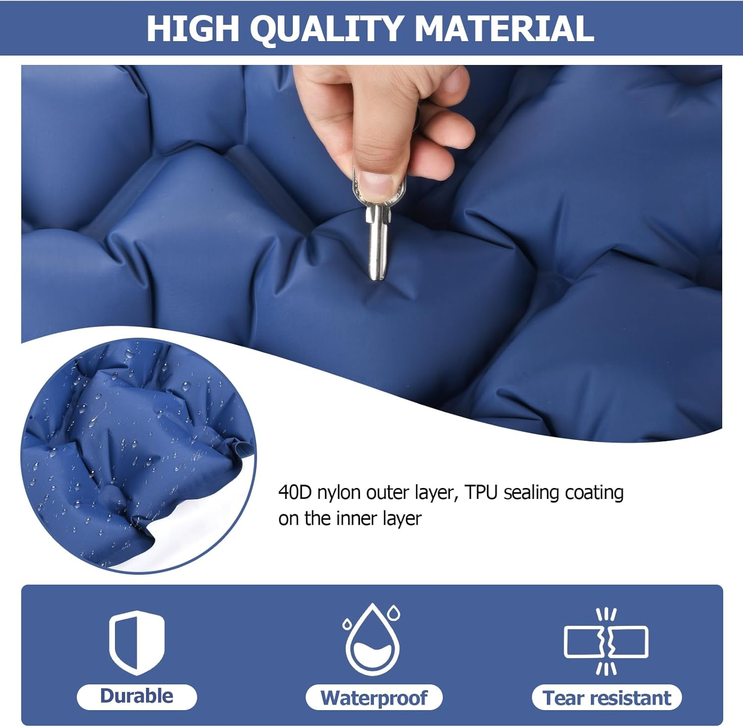 Amtake Camping Sleeping Pad, Self-Inflating Camping Mattress Sleeping Mat,10 Cm High Air Mattress with Built-In Foot Pump, Lightweight Inflatable for Traveling, Hiking and Outdoor (Blue) - Blue image number 4