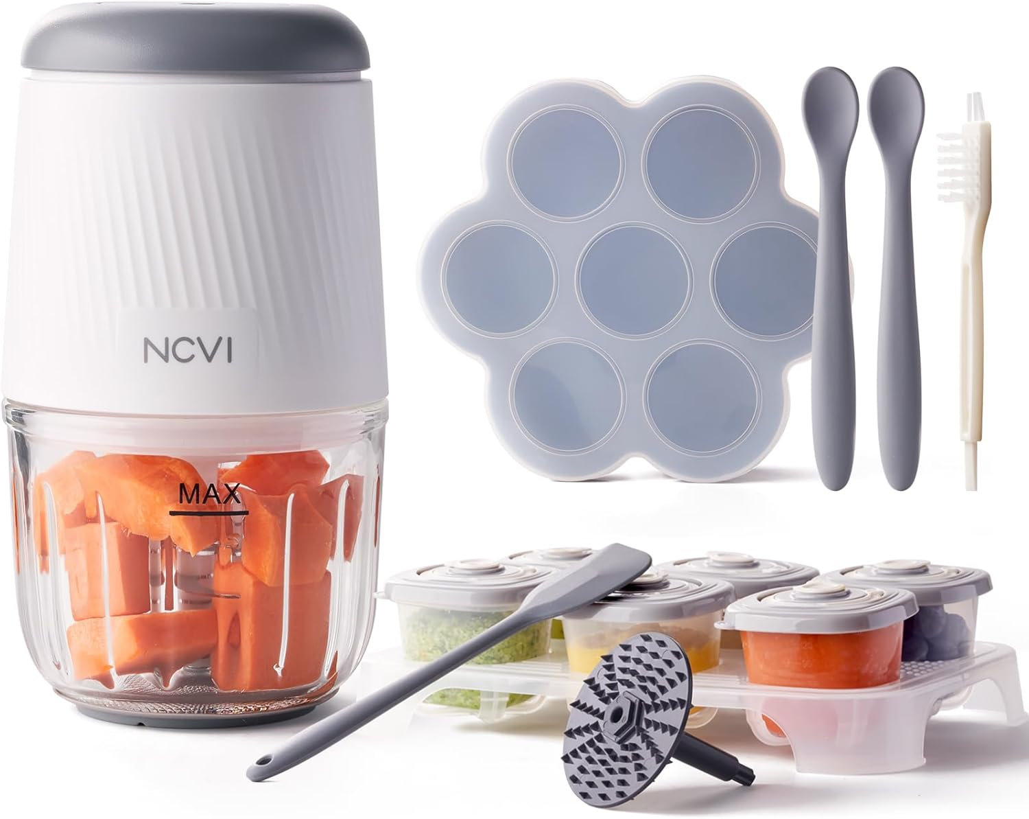 NCVI Baby Food Processor Set, Mini Baby Food Maker with 8 Stainless Steel Blades and Grinding Disc, Small Baby Puree Maker, Food Blender and Chopper for Weaning image number 3