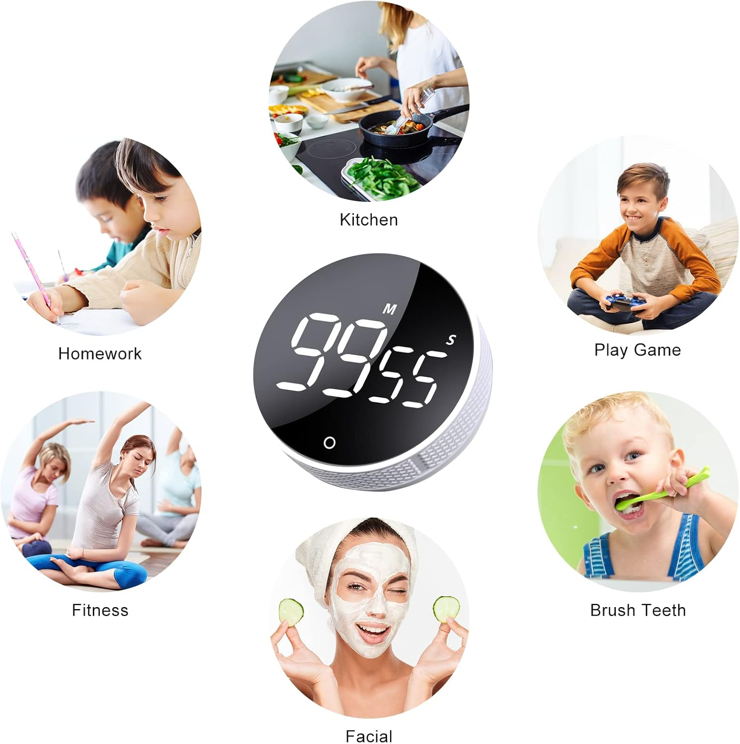AVINIA Digital Kitchen Timers, Visual Timers Large LED Display Magnetic Countdown Countup Timer for Classroom Cooking Fitness Baking Studying Teaching, Easy for Kids and Seniors - Fabric Grey image number 5