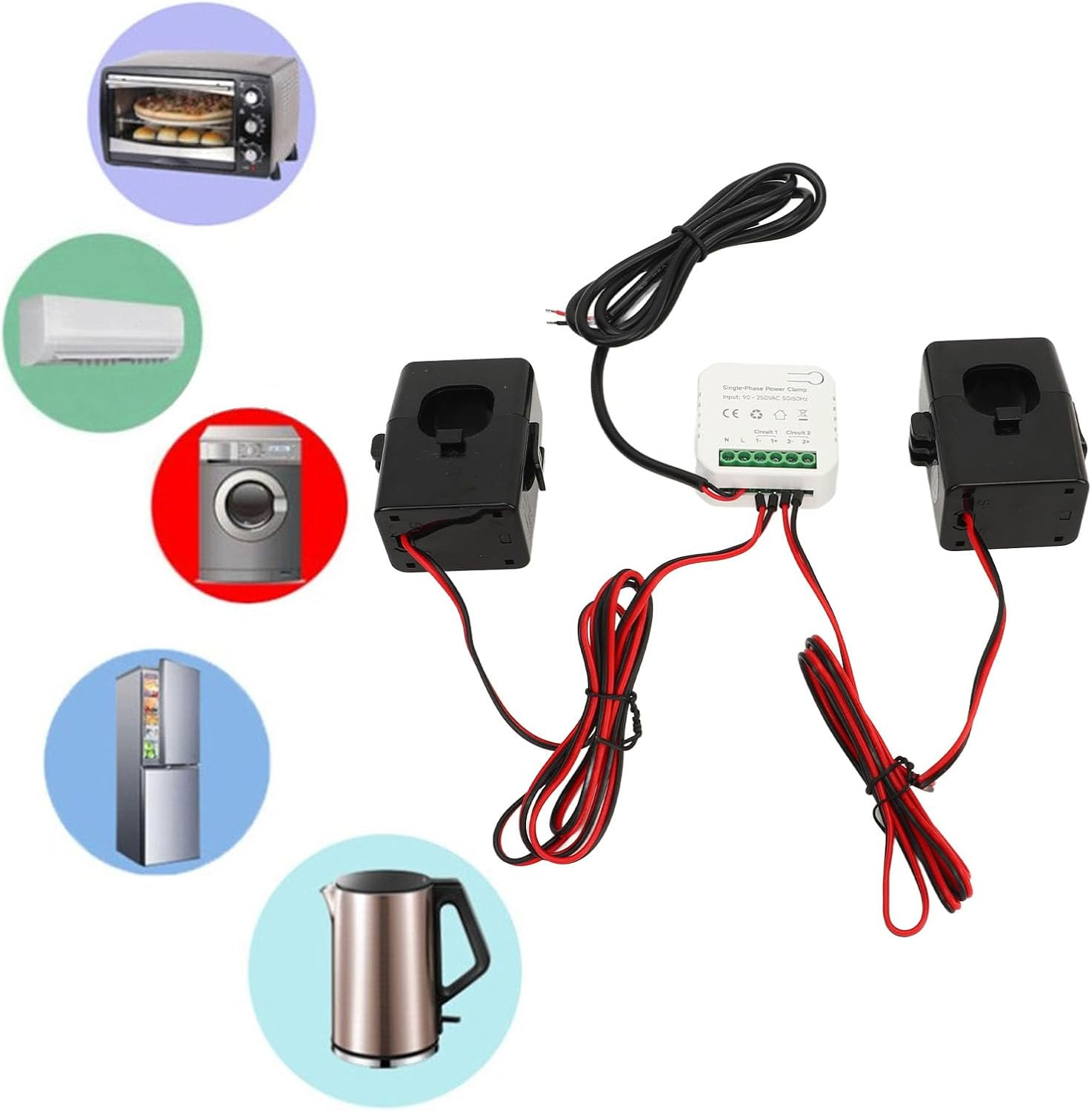 Wifi Smart Energy Monitor Single Phase Clamp Electricity Meter with 2 200ACT Current Transformer Energy Monitoring Mobile APP Control 90‑250VAC