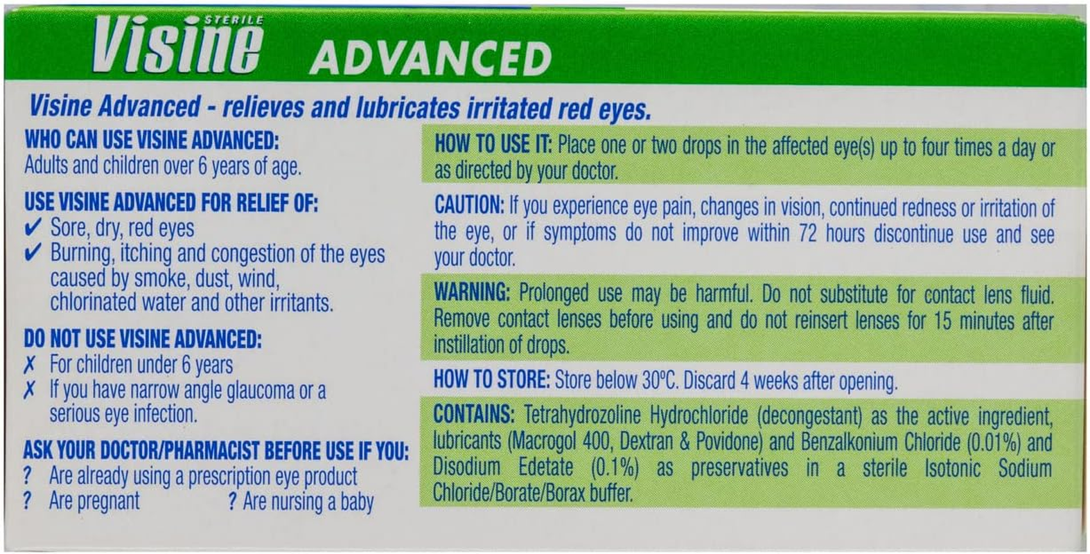 Visine Advanced Eye Drops, 15 Milliliters image number 2