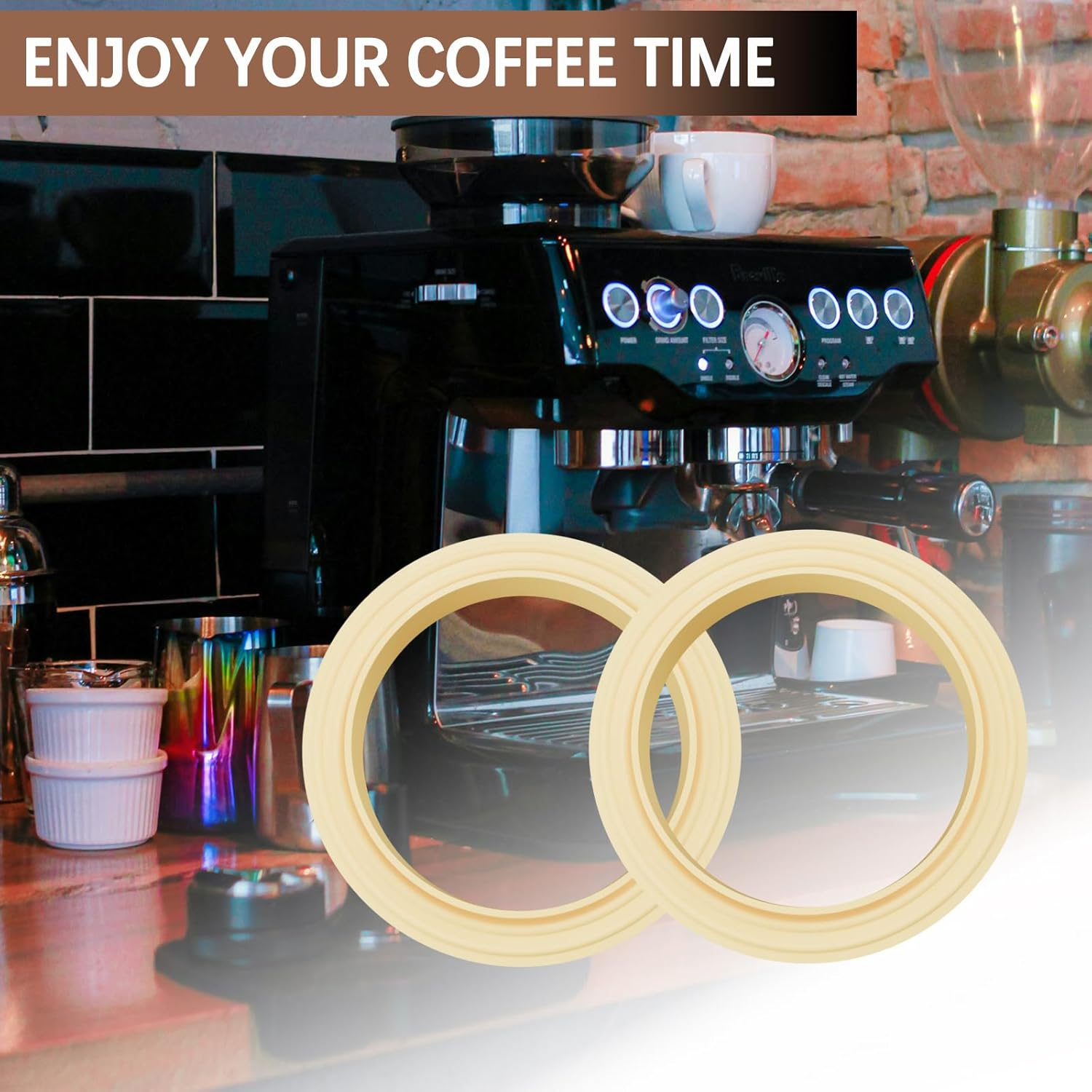 2PACK Group Head Seal Compatible with Breville Espresso Machine Parts Accessories, Breville BES 878/870/870XL/860/880/810/840/450/500 54Mm Gasket Replacement Steam Ring with Installation Tool image number 1