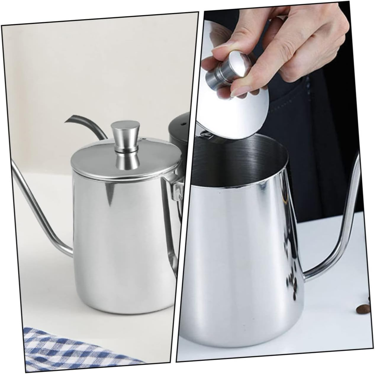 LABRIMP 304 Stainless Steel Coffee Pot with Lid Narrow Mouth Espresso Coffee Machine Mini Hand Pour-Over Bracket Universal for Home