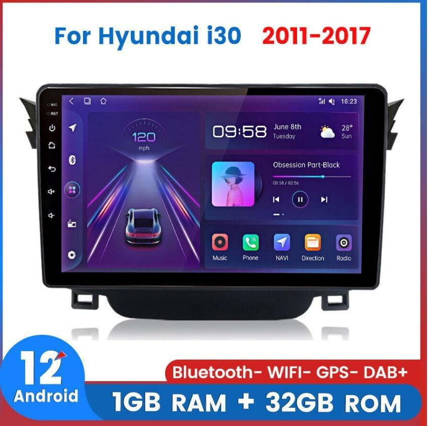 Car Stereo Compatible for Hyundai I30 GD 2012-2017, Double DIN Car Stereo Radio 2+32G 9" Touch Screen Radio Wireless Carplay Android Auto Bluetooth Wifi FM GPS Mic image number 3