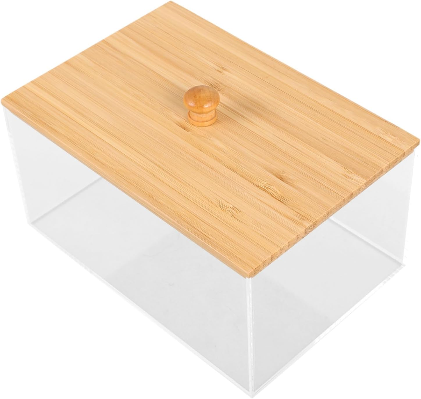 Acrylic Dryer Sheet Holder Bamboo Lid Laundry Room Storage Box for Dryer Sheets Easy to Use and Clean image number 1