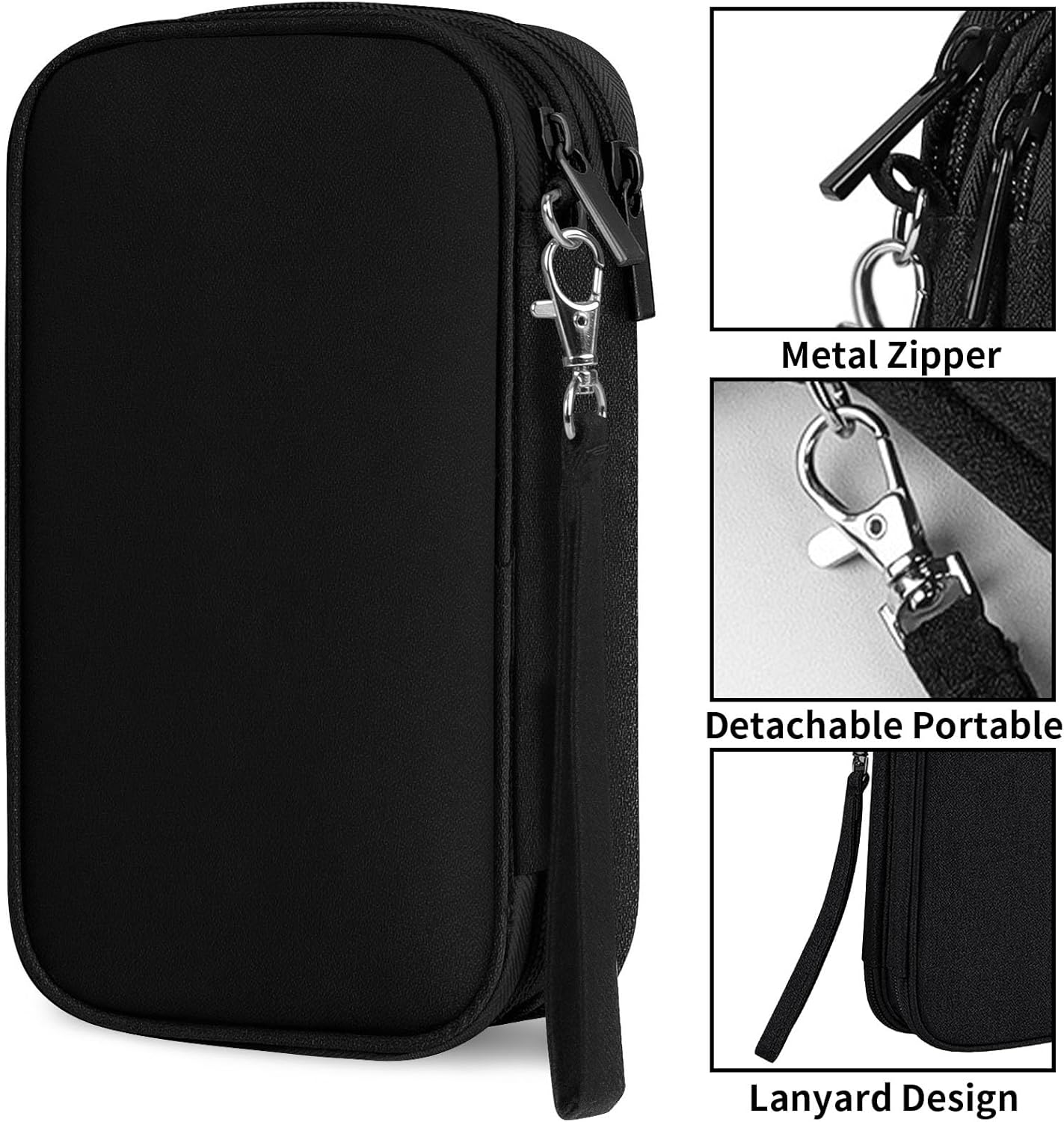 Electronics Travel Cord Organizer Bag, Double Layers Travel Cable Storage Carry Case, Water Resistant Small Tech Accessories Pouch for Charger, Power Bank, Mouse, Earphone, SD Card (Black)