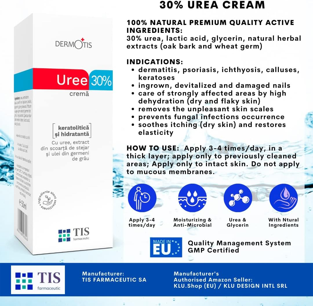 TIS Urea Cream 30% - Eczema, Keratose, Psoriasis, Skin Breakouts, Dry, Cracked Skin - Helps Improve the Appearance of Wounds and Scars | Lactic Acid (AHA), Wheat Germ Oil - Pack of 2 image number 3