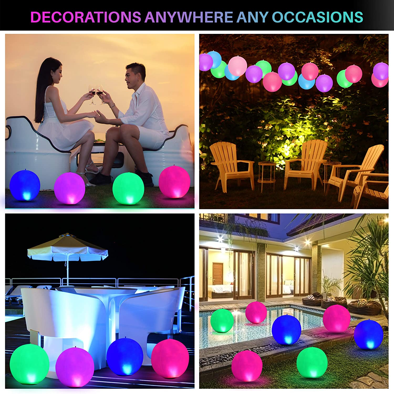 Solar Floating Pool Lights - Pack of 2 Solar Powered Color Changing 14-Inch Balls - Float or Hang in Pool Garden Backyard Pond Party Decorations - Inflatable Wateproof RBG Lights Accessories image number 1