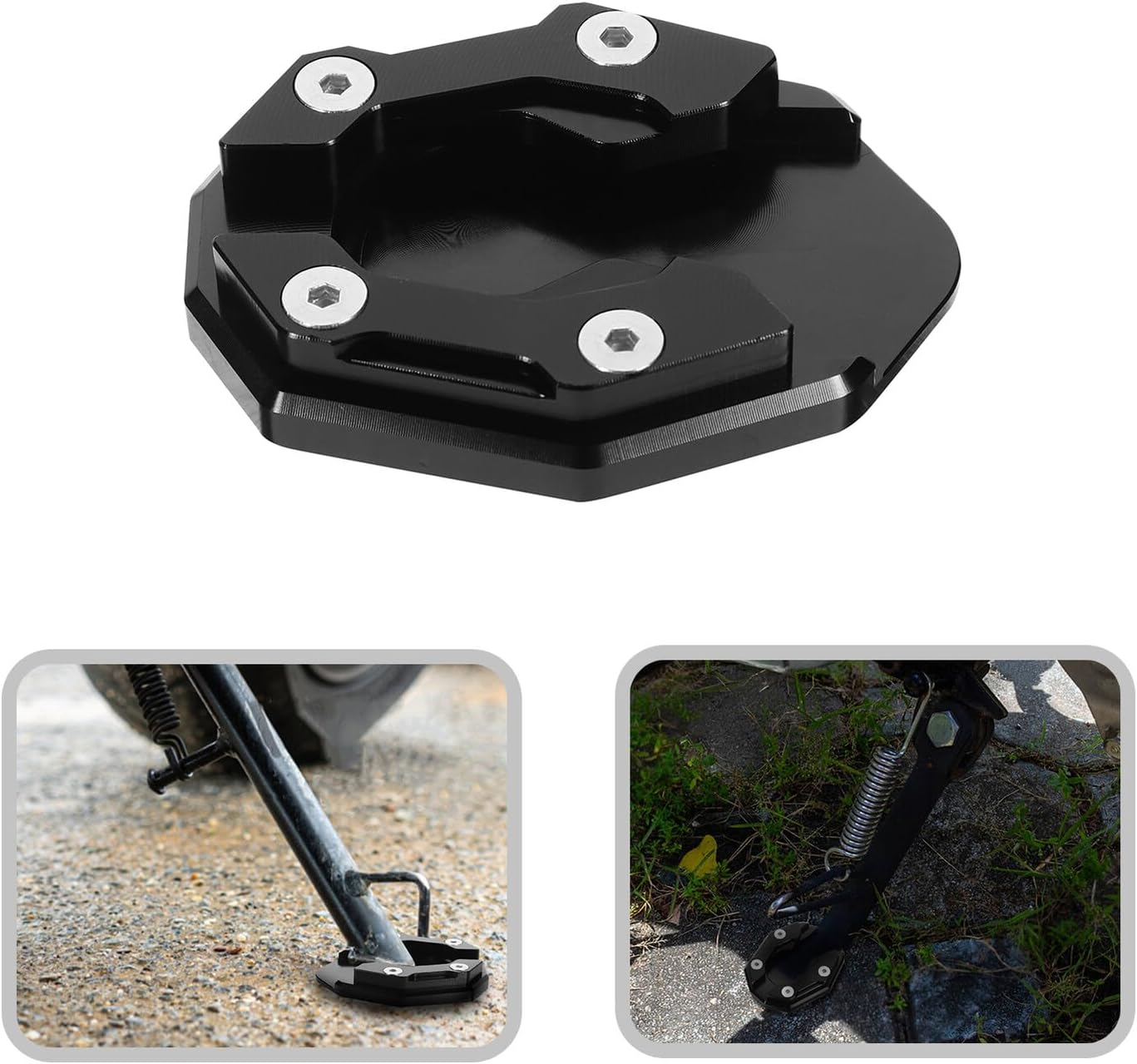 Alipis Motorcycle Side Kickstand Pad Aluminum Alloy Foot Side Stand Extension Plate Non-Slip Raised Edge Design for Outdoor Parking Grass Asphalt and Soft Ground image number 5