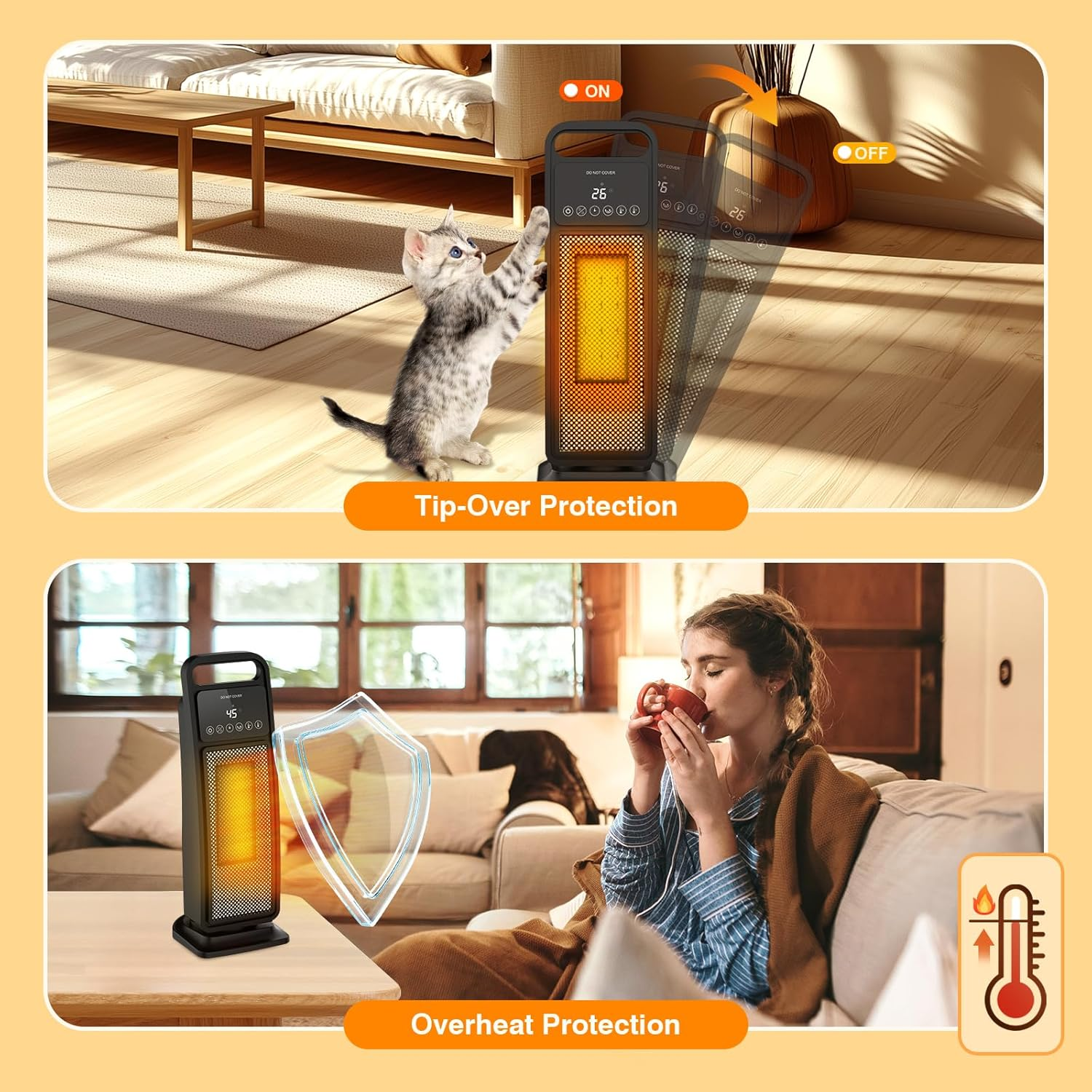 Advwin Heater 2000W Self-Regulating Ceramic Electric Portable Heater with Remote for Office, Bedroom, Adjustable Temperature, Black - Black image number 4