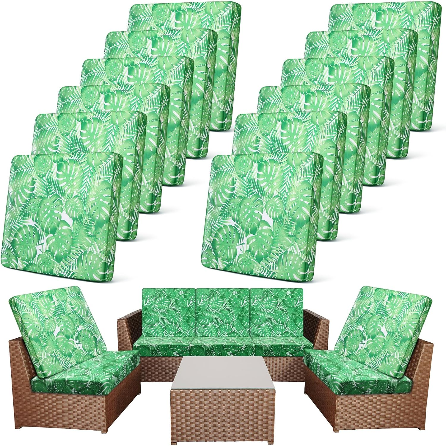 Newwiee 12 Pcs Patio Stretch Outdoor Cushion Covers Sofa Couch Covers Replacement Couch Slipcover for Sofa Seat Chair Porch Patio Furniture Protector, Flexibility and Washable(Flower,Watercolor)