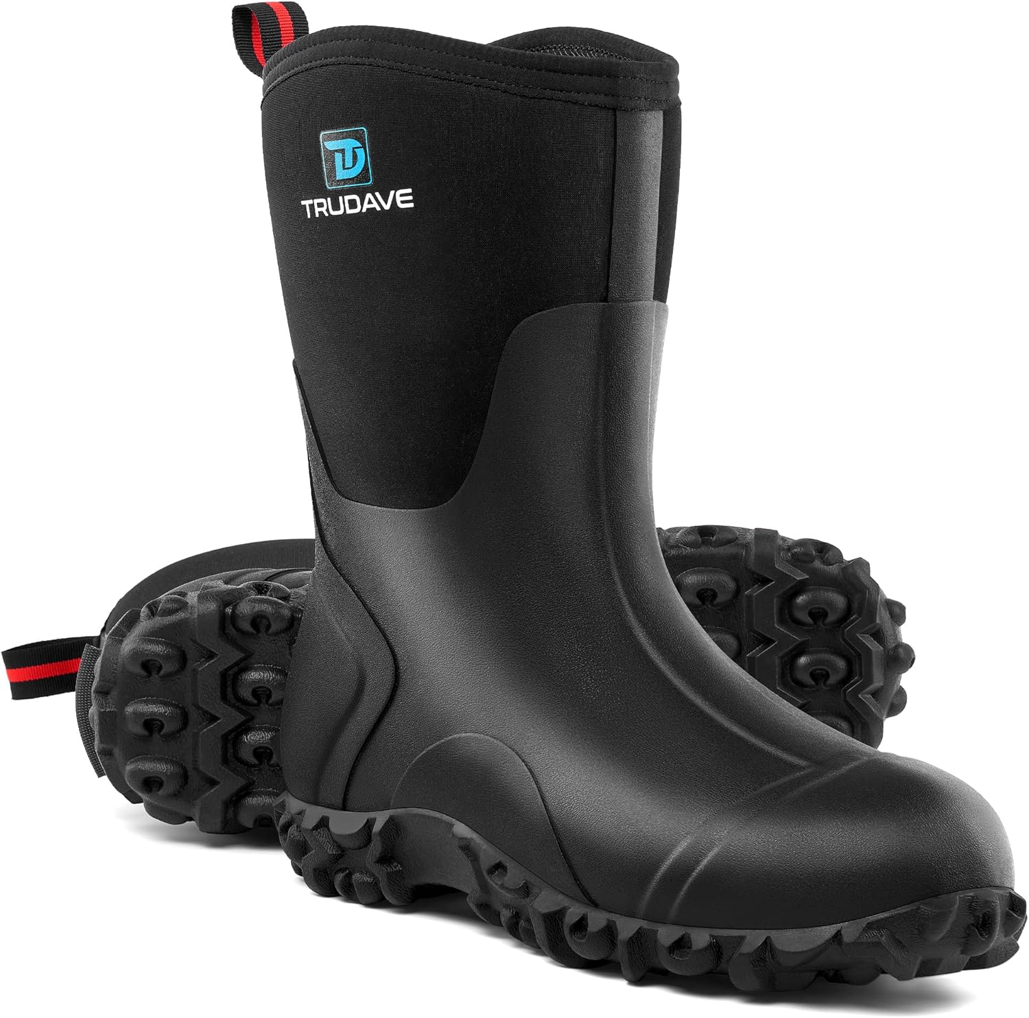 Trudave Rubber Boots for Women with Steel Shank, 6Mm Neoprene Mid Calf Rain Boots, Waterproof Insulated Mud Work Boots All Season, Size 5-11