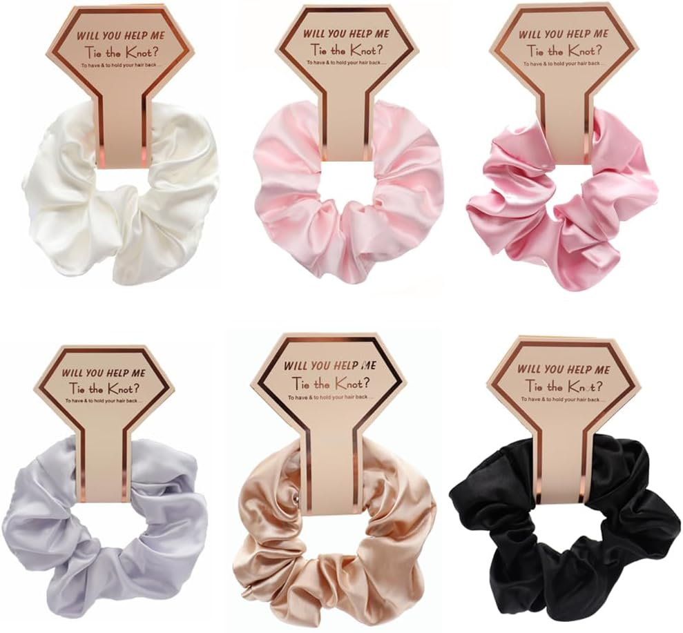 Youery Pack of 6 Scrunchies, Bridesmaids Hair Bobbles, Premium Satin Hair Bobbles, Soft Elastic Hair Bands, Ponytail Holders for Girls, Women, Brides, Bridesmaids image number 5